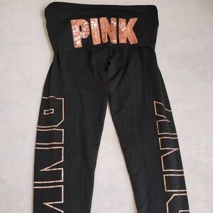 Victoria's Secret Pink Yoga Pants XS Fold Over Bling Rhinestone Legging Y2k